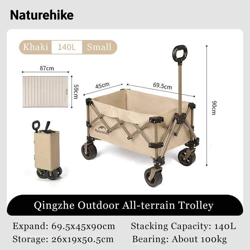 Naturehike Big Wheels Heavy Duty Folding Cart Outdoor Large Capacity Wagon Cart Beach Wagon For Sand Pull Trolley Camping Cart Aimak Store