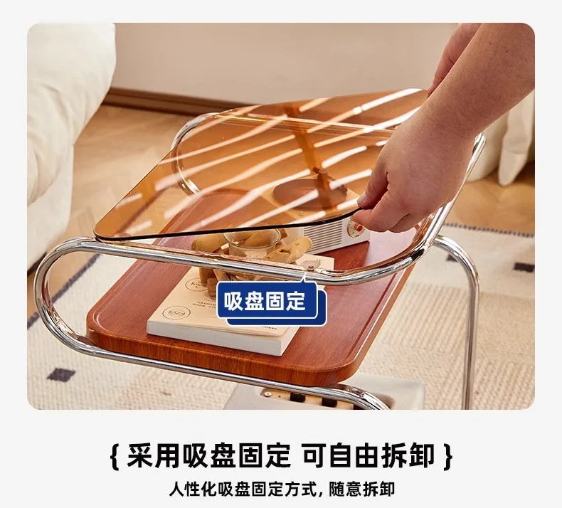 Medieval Style Sofa Side Table Bedside Cabinet Living Room Mobile Coffee Table with Wheels Small Cart Multi-layer Bed Head Shelf Aimak Store