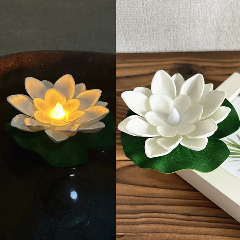 1PC Artifical Floating Lotus Night Light 10cm Flower Lotus Lamp Waterproof Lights Christmas Garden Pool Pond Fountain Decoration Aimak Store
