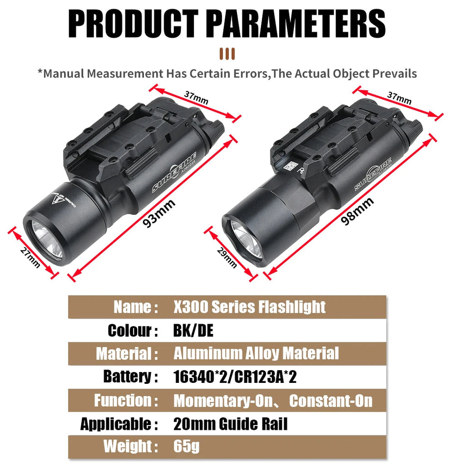 WADSN Tactical Airsoft Surefir SF X300 X300U Ultra Metal Pistol Gun Strobe LED Light Fit 20mm Rail Hanging Hunting Flashlight Aimak Store