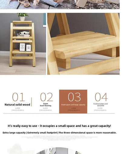 Multi-functional Bamboo Wood Folding Ladder Chair Kitchen Hat Rack 2 Step Ladder Province Space Stair Chair Plant Rack Furniture