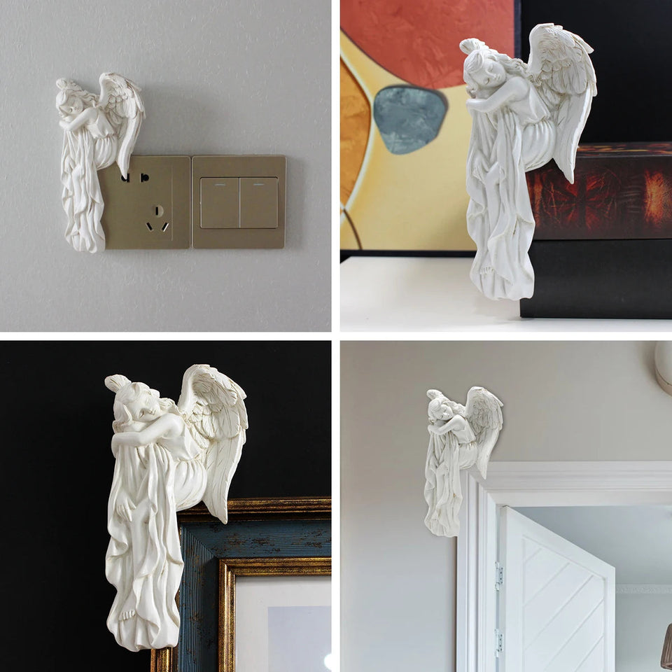 1-piece charming left angel door frame ornaments statue, exquisite resin sleeping angel sculpture Aimak Store