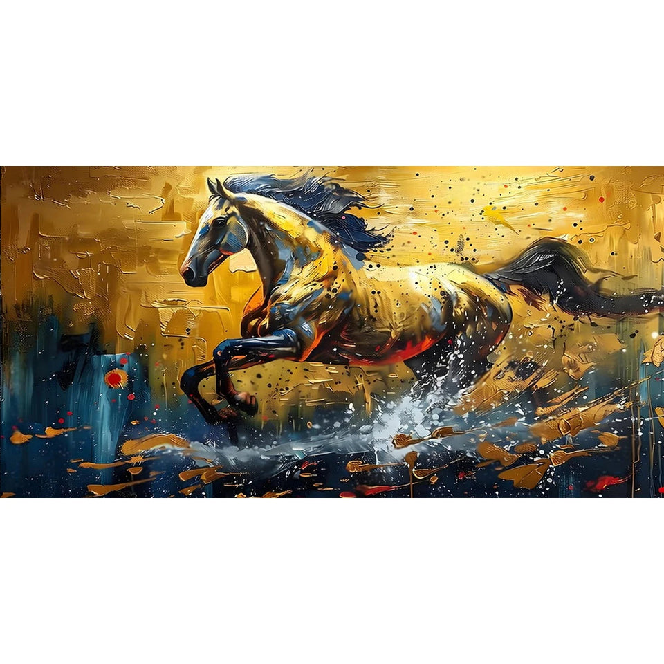 Abstract Black Gold Horse Print Canvas Painting, Modern Textured Running Horse Poster Wall Art, For Living Room Decor, No Frame Aimak Store