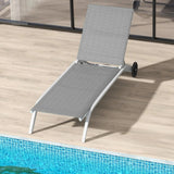 Aluminum Chaise Lounge Outdoor, Widened Patio Lounge Chair with Wheels, 5-Position Adjustable Sunbathing Recliner for Poolside Aimak Store
