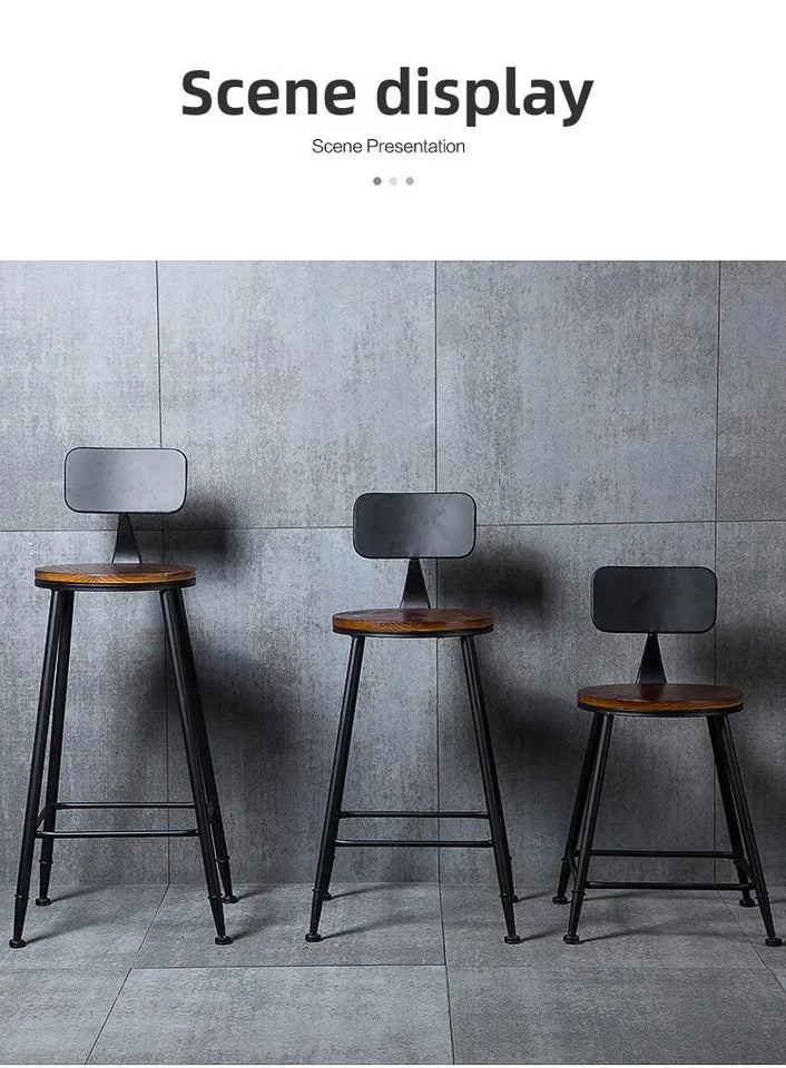 American Style Iron Bar Chair Coffee Shop Milk Tea Shop High Chairs Retro Backrest Seat Solid Wood Sitting Face Counter Stool Aimak Store