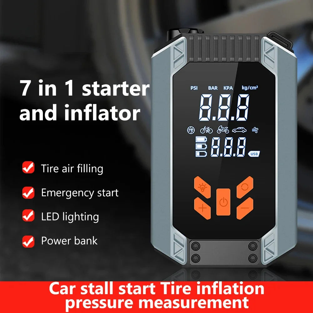 7 in 1 Car Tyre Inflator Inflatable Pump Electric Pump Car Jump Starter Battery Starting Portable Air Compressor Emergency Power Aimak Store
