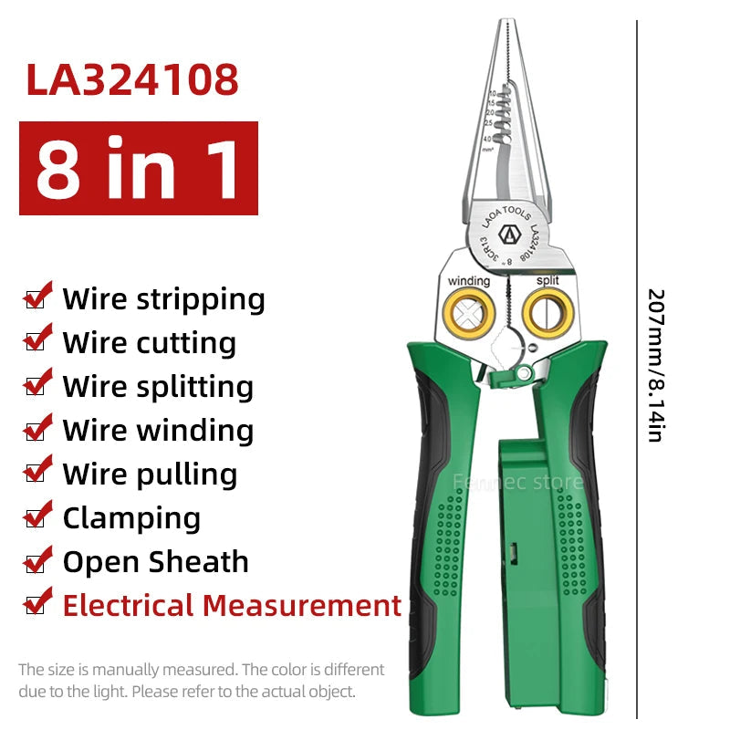LAOA 8-In-1 Stainless Steel Multifunctional Wire Stripping Pliers LA324107 LA324108 Electric Measuring and Electricians Aimak Store