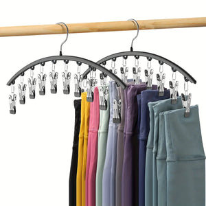 1pc Curved Shape Hanger, Metal Yoga Pants Hangers Organizer With 10 Clothespins Holds 10 Leggings For Closet Pants Hanger Aimak Store