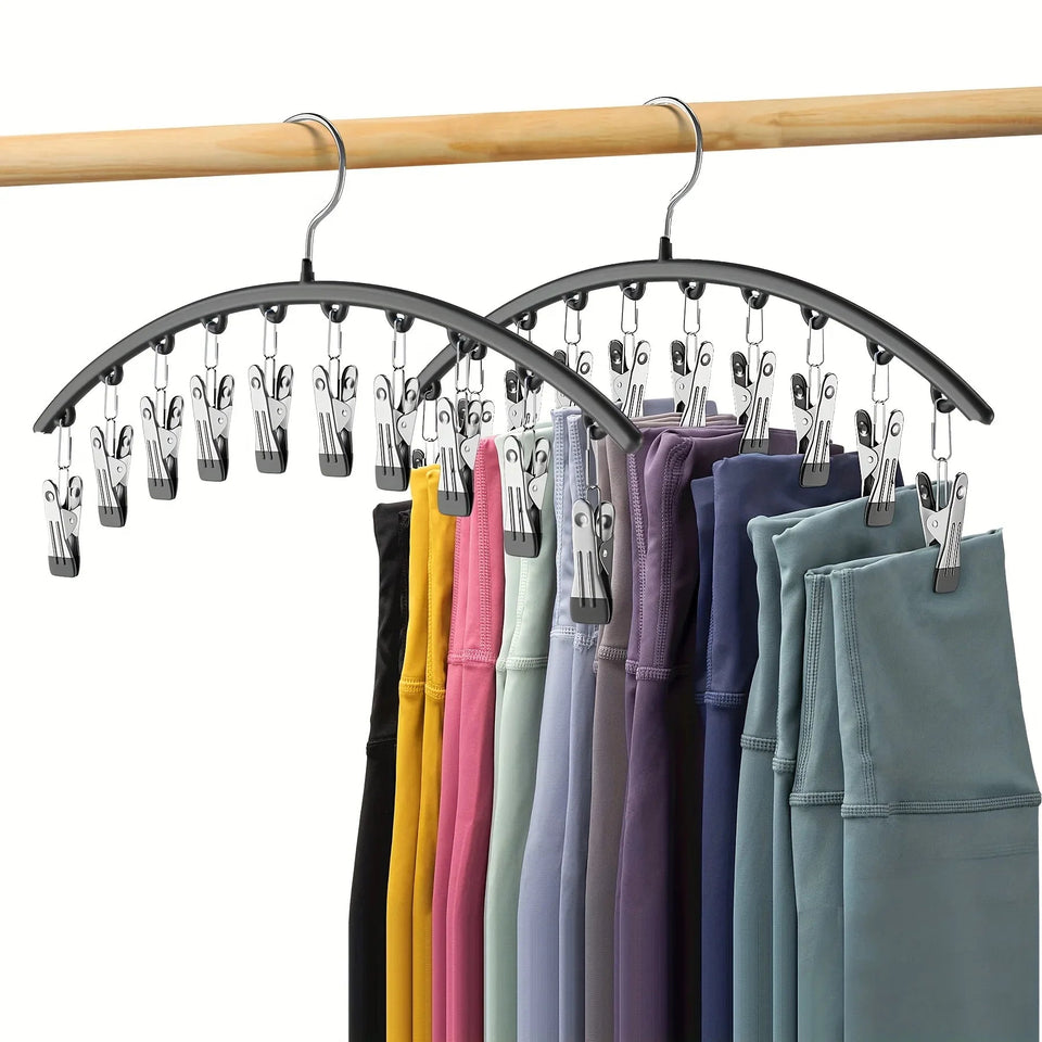 1pc Curved Shape Hanger, Metal Yoga Pants Hangers Organizer With 10 Clothespins Holds 10 Leggings For Closet Pants Hanger Aimak Store