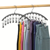 1pc Curved Shape Hanger, Metal Yoga Pants Hangers Organizer With 10 Clothespins Holds 10 Leggings For Closet Pants Hanger Aimak Store
