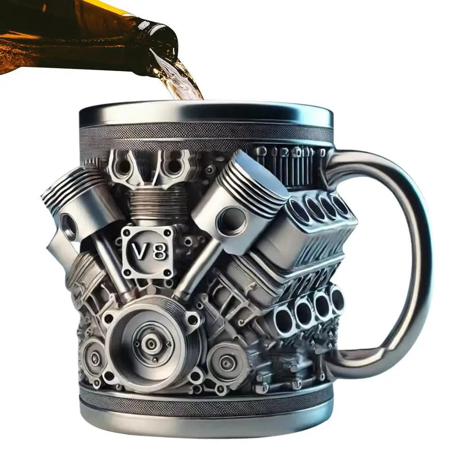 Funny V8 V6 Engines Design Tea Cup Coffee Mug Handmade Engines Stainless Steel Resin Large Capacity Coffee Cup Aimak Store
