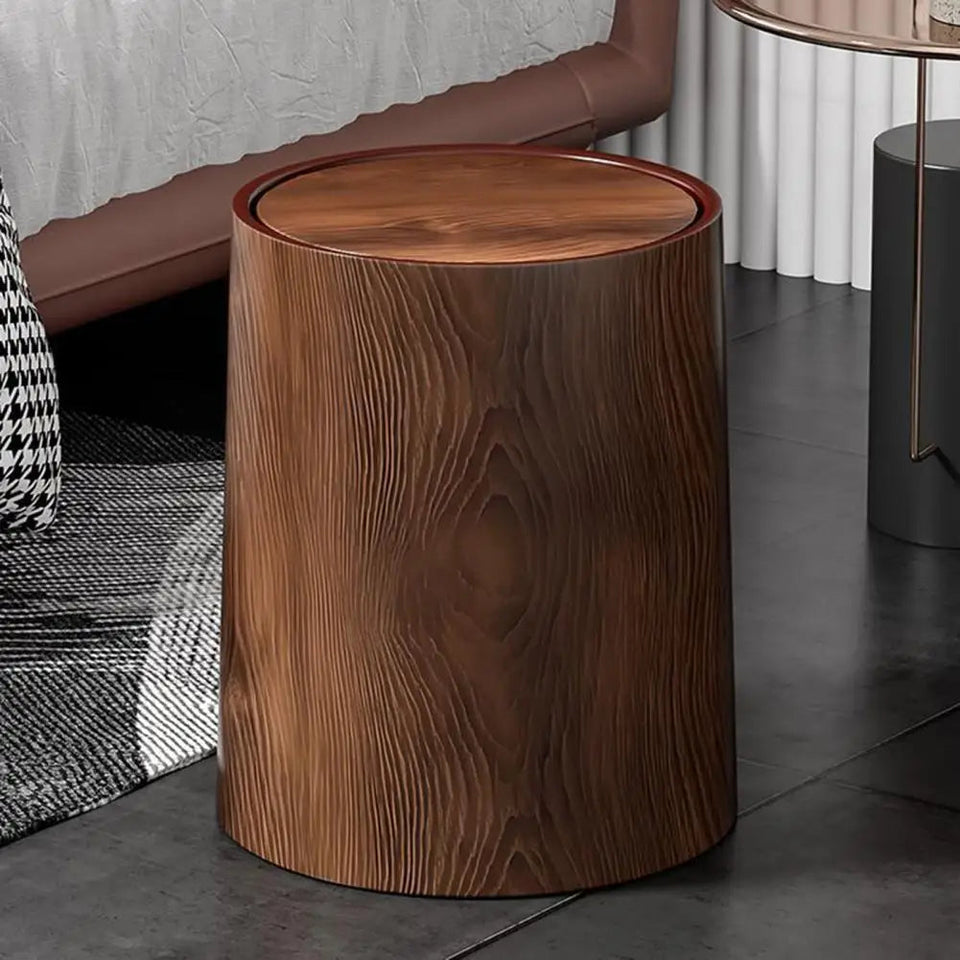 Wood Grain Bathroom Garbage Can With Swing Top Lid Large Capacity Rotating Design Detachable Waste Bin Dustbin Aimak Store