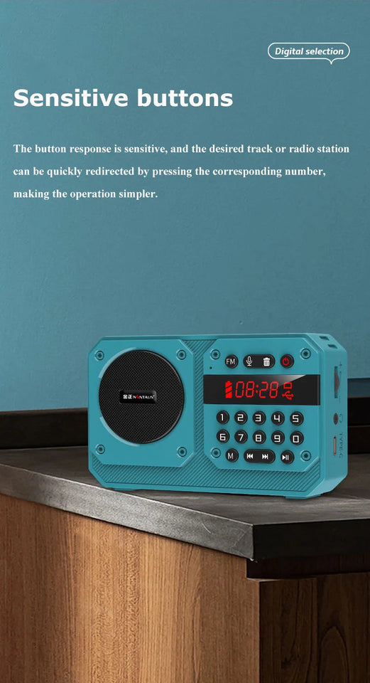 Mini Portable FM Radio High Sensitivity Radios Receiver Wireless Hifi  Bluetooth Speaker with Mic Support Recording TF USB Play Aimak Store