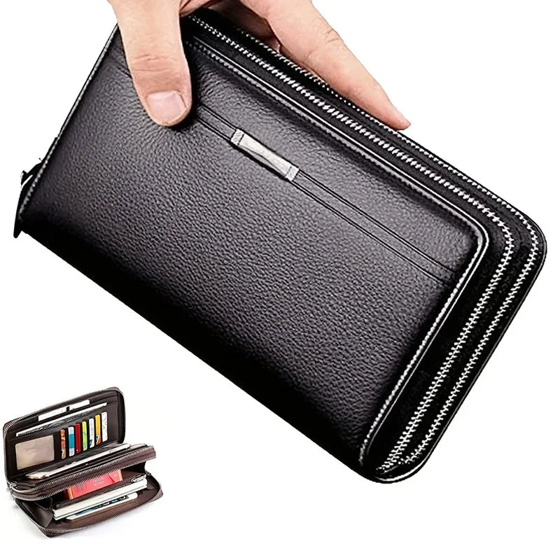 Men's wallet long money foreskin leather handbag large business handbag mobile phone card holder men's gift father son husband b Aimak Store