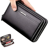 Men's wallet long money foreskin leather handbag large business handbag mobile phone card holder men's gift father son husband b Aimak Store