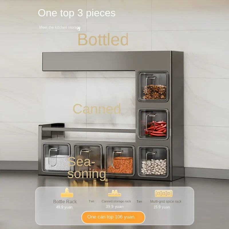 Kitchen seasoning rack wall hanging non-punching multi-functional storage seasoning jar household a complete set of combinations Aimak Store