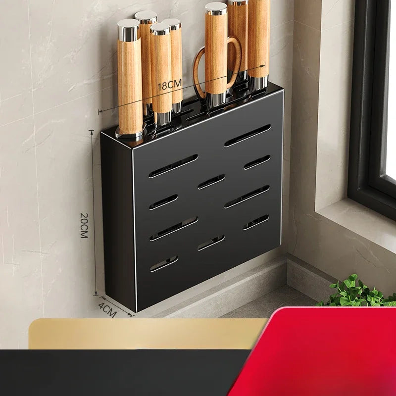 kitchen accessories organizer，Kitchen knife storage box, knife holder, non-perforation, wall-mounted rack, kitchen items Aimak Store