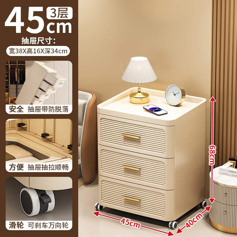 Modern Minimalist Nightstand with Drawers|Faux Wood Bedside Storage Cabinet Movable Bedroom Organizer Space-Saving HomeFurniture Aimak Store