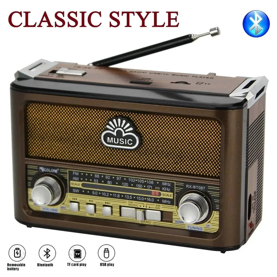 Portable Wooden Retro Bluetooth Speaker Radio FM / AM / SW  Card TF USB MP3 Music Player Aimak Store