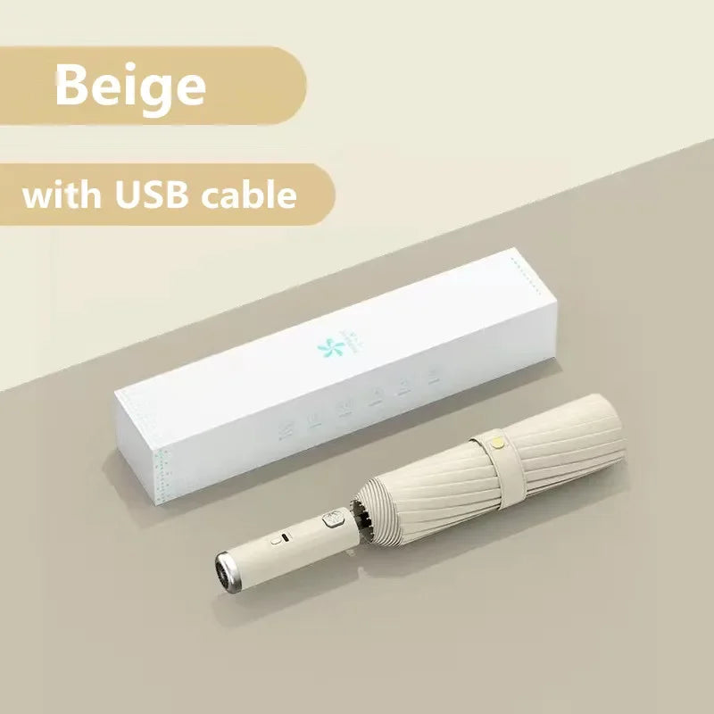 Folding Umbrella with Fan USB Charge Cool Ultra-light Parasol Black Coating Sun-resistant Umbrellas with Gift Box Aimak Store