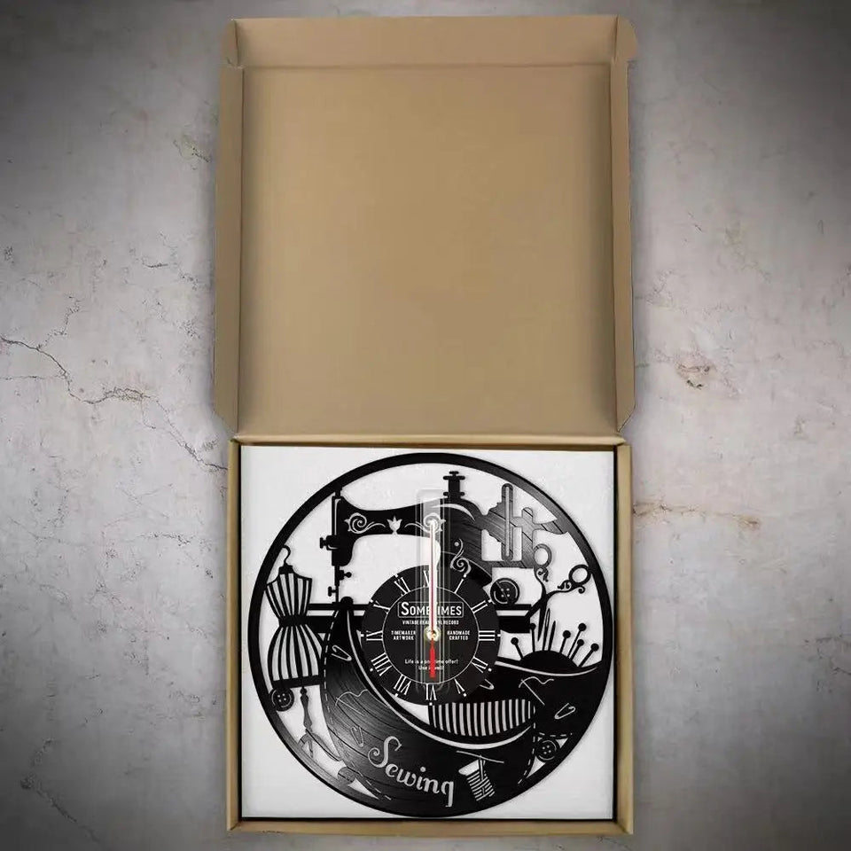 Sewing Machine Customization Vinyl Record Wall Clock Quilting Room Decoration Logo Personalized Tailor Name Clock Tailor Gift Aimak Store