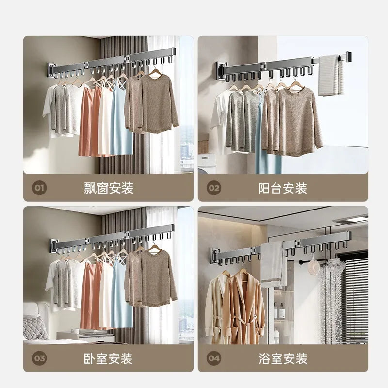Foldable No Drill Wall Mounted Clothes Drying Rack, Indoor Outdoor Retractable Hanger, Space-Saving Design for Balcony Aimak Store
