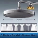 New 230mm Big Panel Showerhead 6 Mode Supercharge Rainfall Shower Head High Pressure Top Rain Shower Faucet Bathroom Accessories Aimak Store