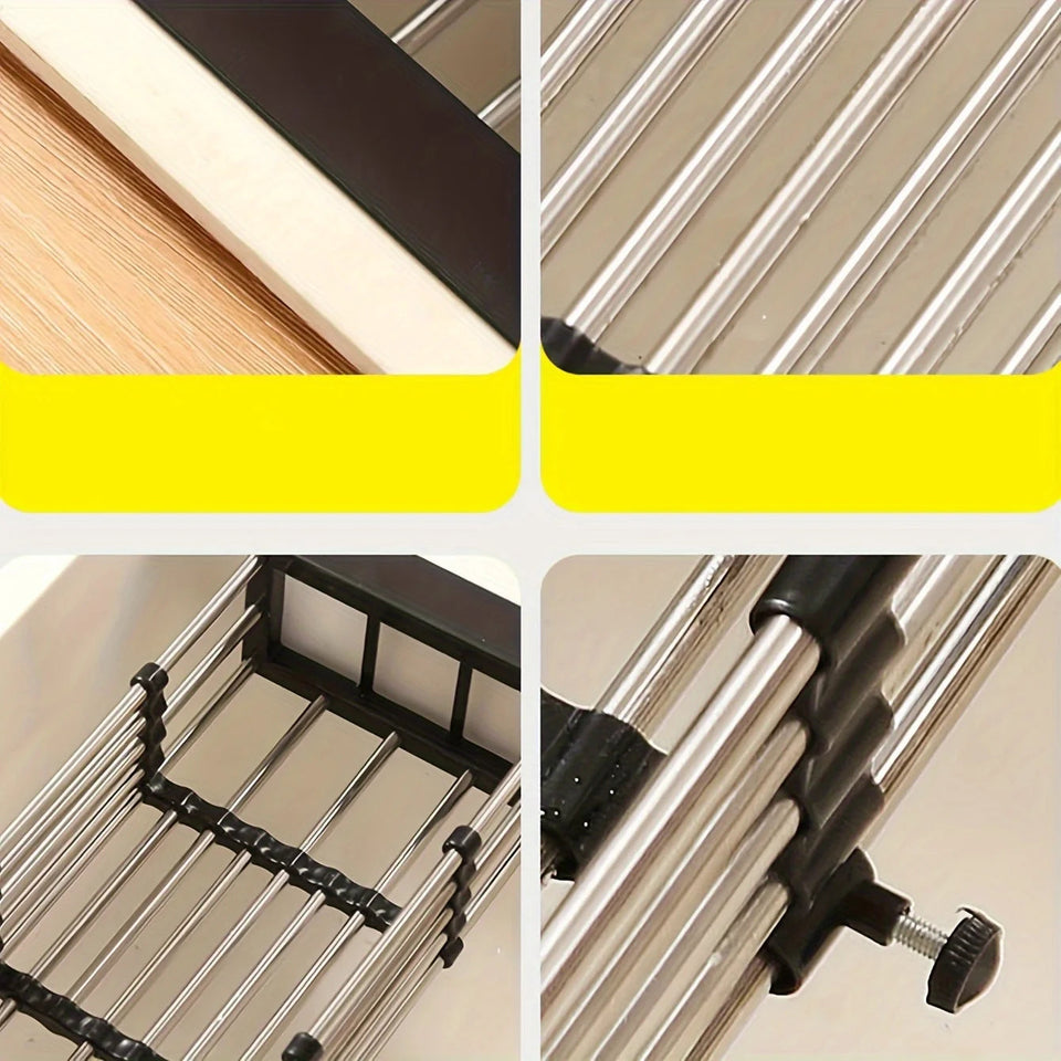 1pc Adjustable Dish Drainer Telescopic Over Sink Dish Drying Rack with  Fruit Vegetable Drain Basket Kitchen Tools and Utensils Aimak Store