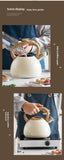 New Beige Hammer Pattern Whistle Kettle, Tea Coffee Kettle, European and American Kitchen Utensils, Flat-bottomed Whistle Pot 3L Aimak Store