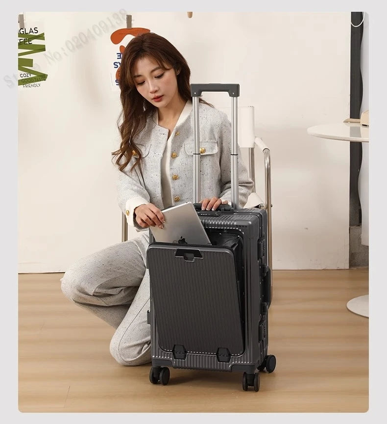 New Front Opening Suitcase Cabin Trolley Case 20/24/26/28 inch Aluminum Frame Large Capacity Luggage usb Charging TSA Lock Aimak Store