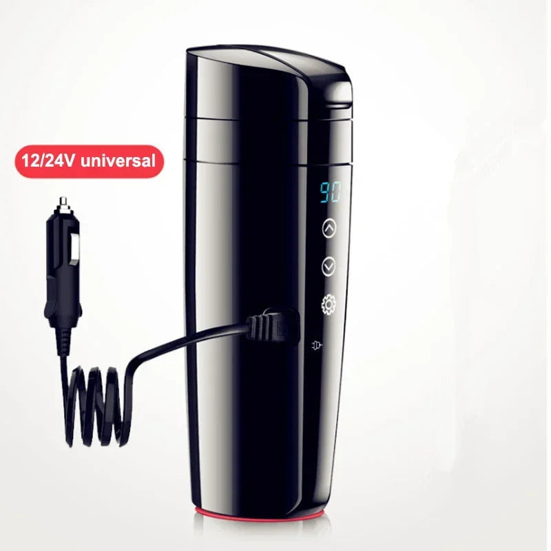 2 in 1 Car Household Electric Kettle Smart Electric Heating Thermos Cup Portable 12V 24V 220V Universal Electric Kettle Aimak Store