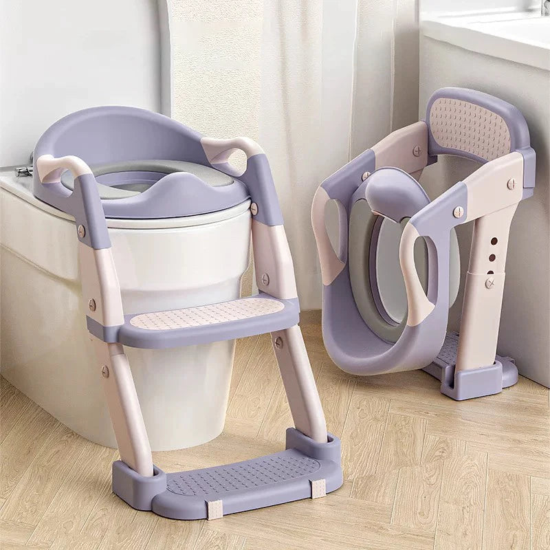 Children's Toilet Seat Stairway Adjustable Baby Toilet Folding Stand Step Stool Toilet Seat Ring with Nonslip Pad for Boys Girls Aimak Store