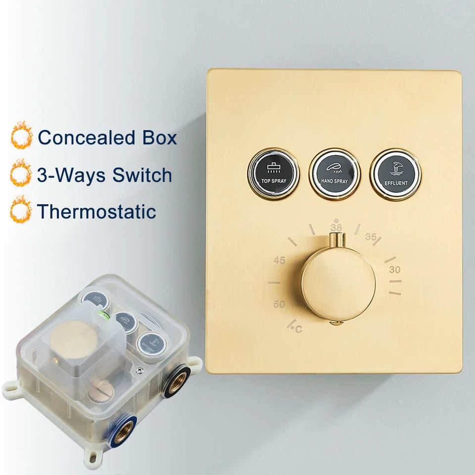 Black Thermostatic Bathroom Shower Faucet Set Remote LED Rainfall Head Faucets Crane 3 Way Concealed Embedded Hot Cold Mixer Tap Aimak Store