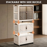 3-Tier Foldable Kids Wardrobe Storage Cabinet with Magnetic Doors & Wheels，Customizable Setup for Home Nursery Organization Aimak Store