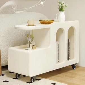 Movable Side Table with Storage Rack Cream Style End Table for Sofa Coffee Table Bedroom and Living Room Aimak Store