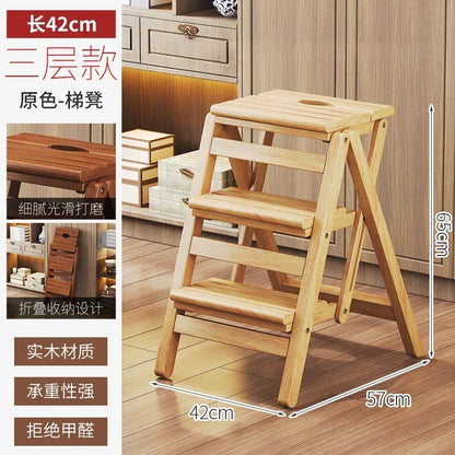 Multi-functional Bamboo Wood Folding Ladder Chair Kitchen Hat Rack 2 Step Ladder Province Space Stair Chair Plant Rack Furniture