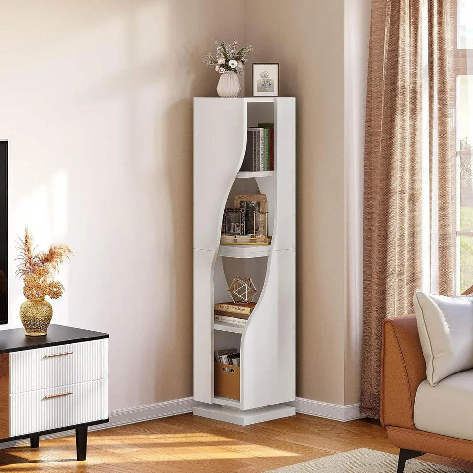 Bookcase Corner Bookshelf, Small 4-Tier Rotating Bookshelf, 360 Display Bookcase Spinning Tower Narrow Shelf Organizer Storage Aimak Store