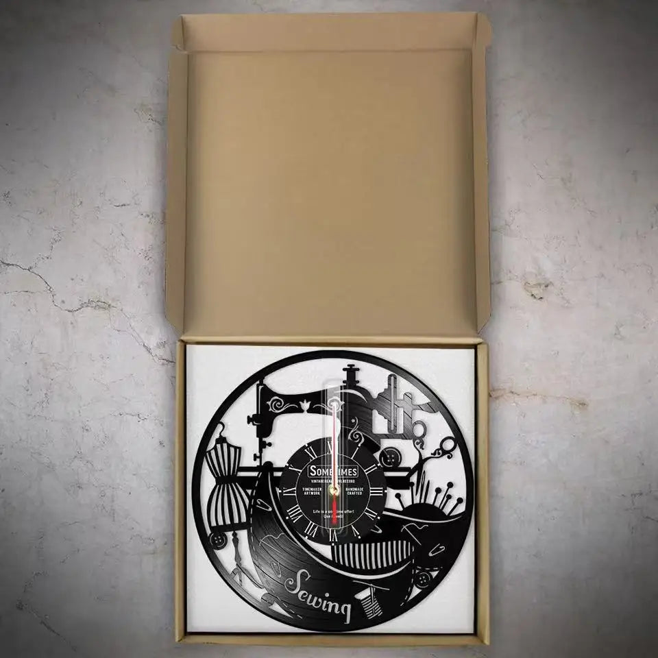 Sewing Machine Customization Vinyl Record Wall Clock Quilting Room Decoration Logo Personalized Tailor Name Clock Tailor Gift Aimak Store