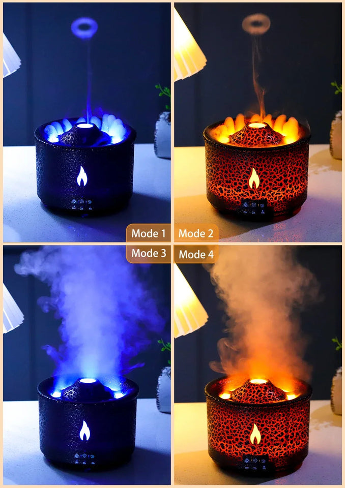 Volcano Flame Air Humidifier Light Ultrasonic Essential Oil Aroma Diffuser for Home Room Fragrance Jellyfish Mist Smoke Steamers Aimak Store