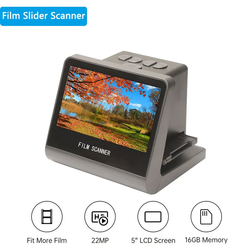 22MP Film Scanner for 135 Film 126KPK/110 Film/Super8/ Monochrome/Slide to Digital JPEG Photos Built 16GB Memory 5'' LCD Screen Aimak Store