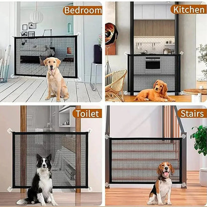 Pet Barrier Fence Baby Safety Gate Mesh with Telescopic Pole Hook Stairs Entrance Indoor Gate Fence Safety Protection Punch-free