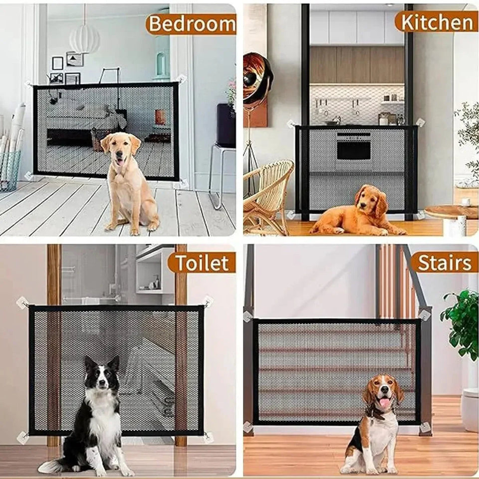 Pet Barrier Fence Baby Safety Gate Mesh with Telescopic Pole Hook Stairs Entrance Indoor Gate Fence Safety Protection Punch-free Aimak Store