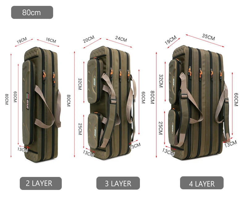 NON-Foldable 2/3/4 Layer Fishing Rod Tackle Bag 80/100/120/130CM Multifunctional Fish Reel Lure Line Tools Storage Case Gear Aimak Store