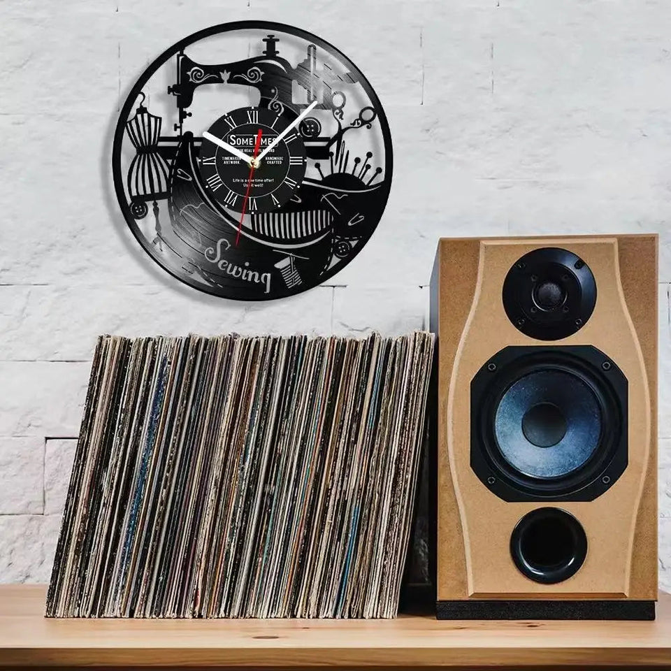 Sewing Machine Customization Vinyl Record Wall Clock Quilting Room Decoration Logo Personalized Tailor Name Clock Tailor Gift Aimak Store