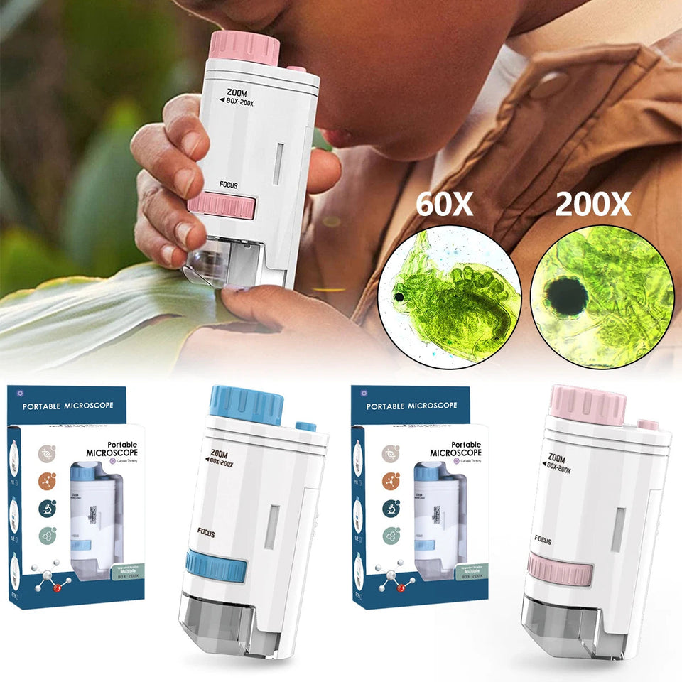 60-200x Pocket Microscope Electric Mini Microscope with LED Light High Definition Children Microscope for Observation Learning Aimak Store