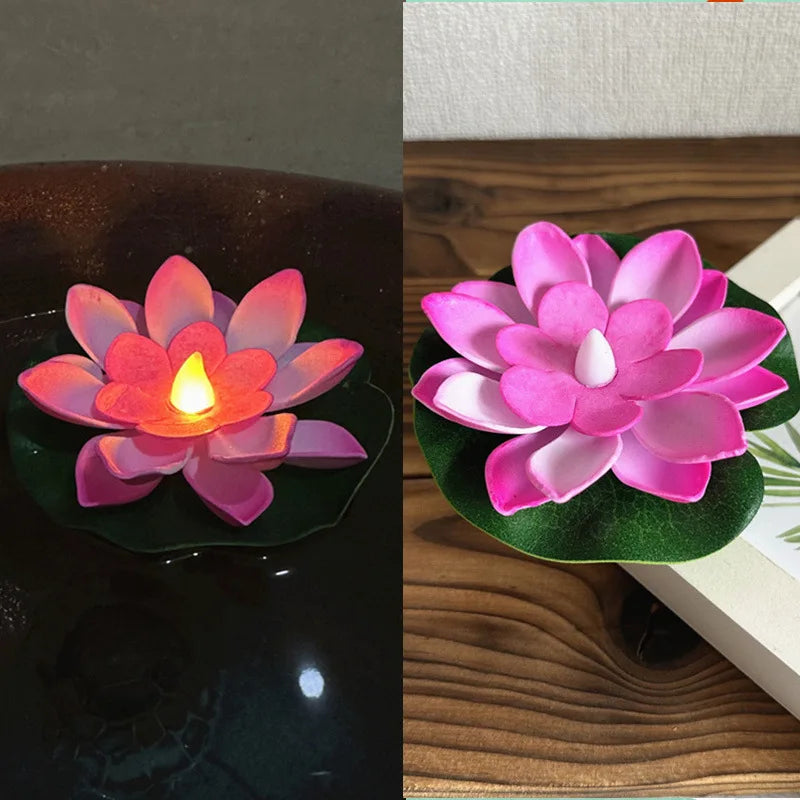 1PC Artifical Floating Lotus Night Light 10cm Flower Lotus Lamp Waterproof Lights Christmas Garden Pool Pond Fountain Decoration Aimak Store