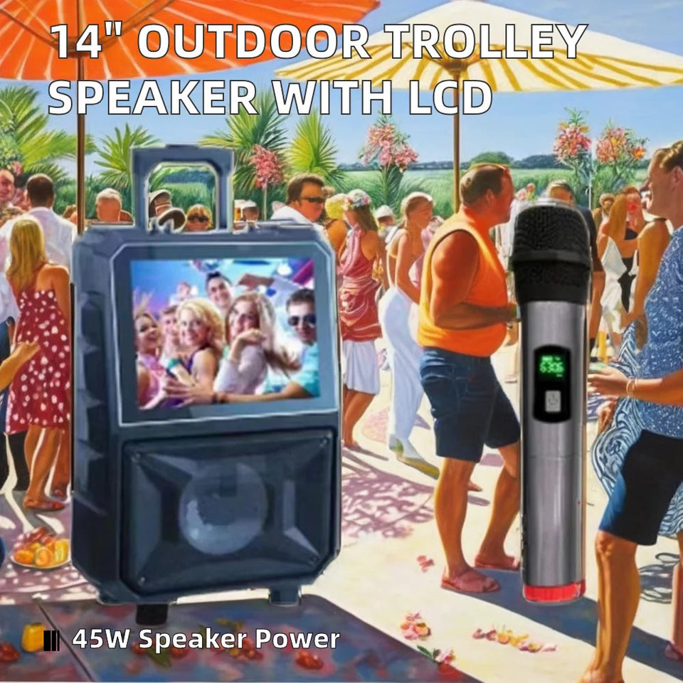 14-Inch Blue Tooth Wireless Speaker LCD Screen Portable Audio Player Karaoke Player Bluetooth Outdoor Trolley Accessory Included Aimak Store