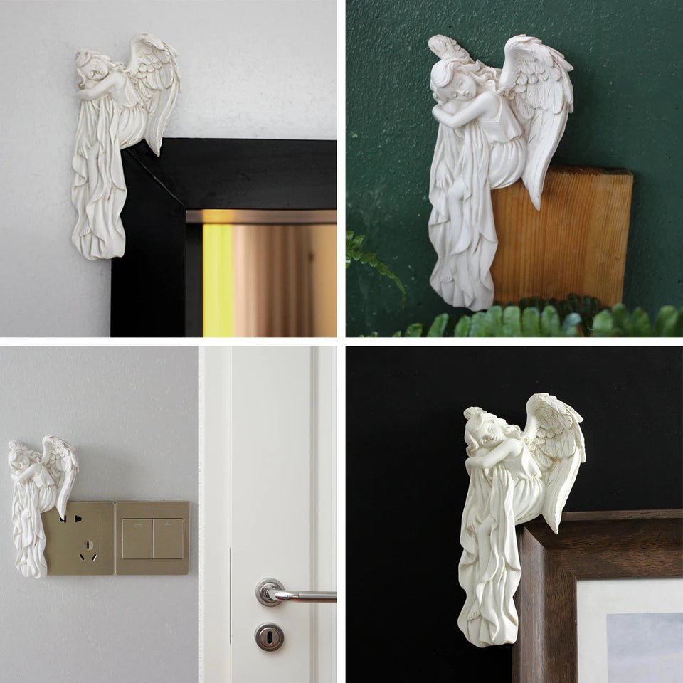 1-piece charming left angel door frame ornaments statue, exquisite resin sleeping angel sculpture Aimak Store
