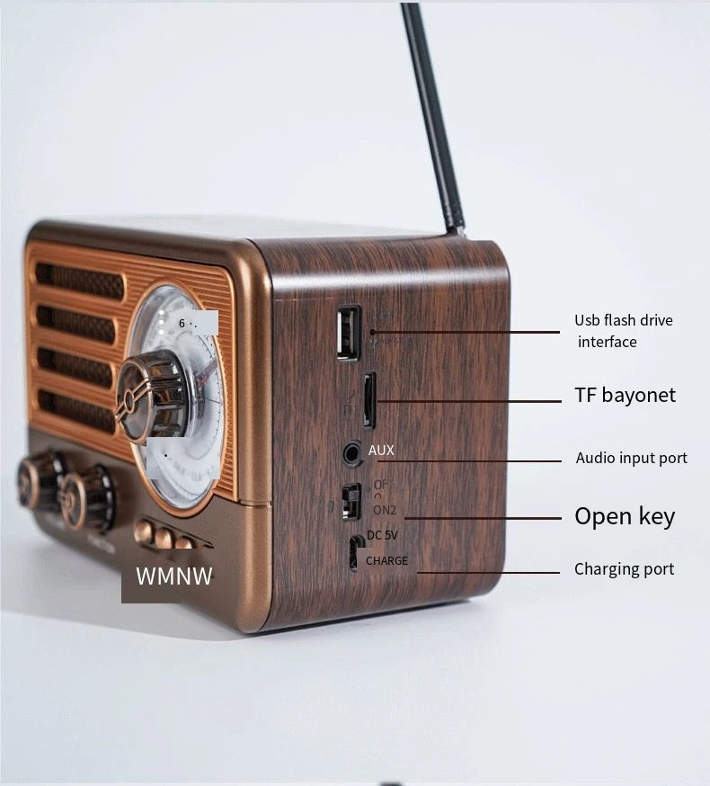 Retro Wireless Bluetooth Speaker Vintage  FM Radio Receiver Rechargeable HIFI Sterero Mp3 PlayerSUPPORT USB/SD/TF Aimak Store