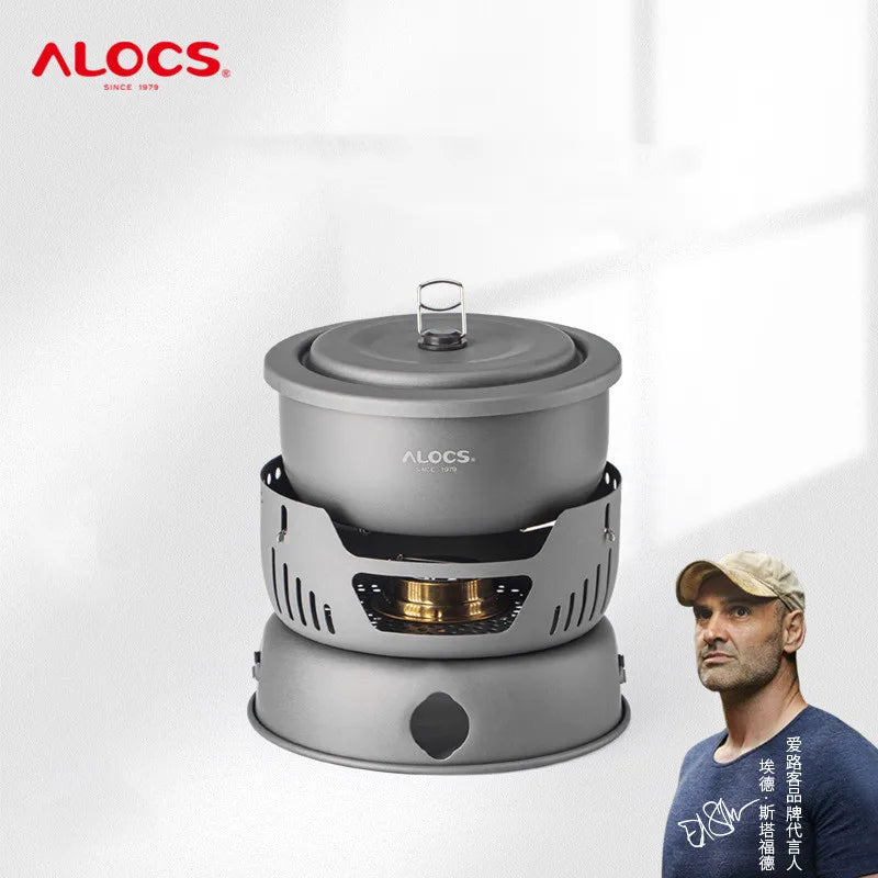 Outdoor Cooking Pot Set ALOCS CW-C05 Camping Portable Easy Storage Picnic Pot With Alcohol Stove Blast Proof Stove Cover Pot Aimak Store